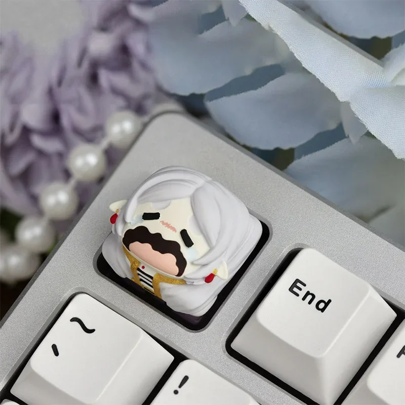 Vibrant, handcrafted Frieren artisan keycap for ESC, featuring a detailed anime character sculpture, perfect for a unique keyboard.