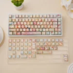 Garden PBT Keycaps Set: Serene Floral Set. An artistic close-up showcasing vibrant botanical patterns and soothing natural hues. Enjoy durable PBT setup.