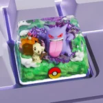 Detailed side view of the artisan Gengar keycap, highlighting its vibrant handcrafted resin and mischievous Gengar expression. A unique Pokemon charm.
