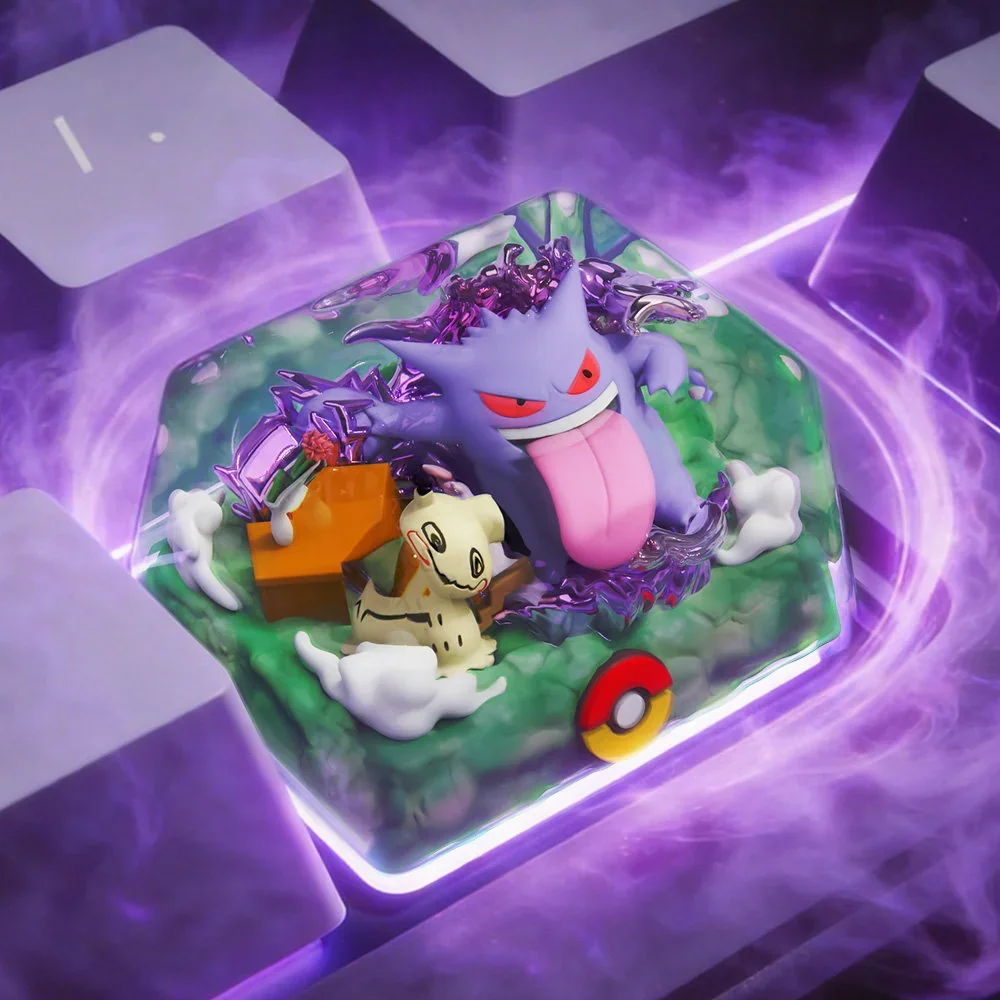 Vibrant, handcrafted Gengar artisan keycap made from premium resin, showcasing its iconic, mischievous design for mechanical keyboards.