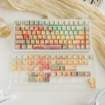 Ghibli Floral Wonderland PBT keycaps set from a product gallery, displaying enchanting whimsical flower fields and vibrant, serene colors.