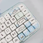 Glacier Bear PBT Dye-sub MOA Keycaps Set, an artistic close-up. Features adorable icy blue and white bear motifs and serene winter landscape. Unique premium design.
