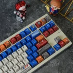 Iconic RX-78-2 Battle-Damaged Gundam keycaps set displayed from various angles, revealing its intricate, weathered mecha aesthetic and artistic craftmanship.