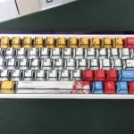 Close-up of vibrant Gundam manga art PBT keycaps set showcasing iconic Mobile Suit characters in dynamic, classic artistic style.