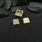 Artistic handcrafted hammered copper keycap, detailed from multiple angles, highlighting its unique retro texture, rustic charm, and available finish.