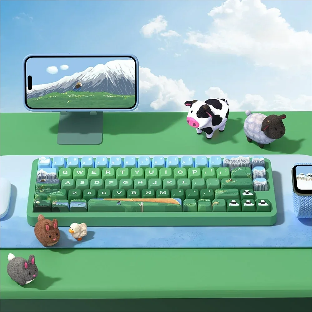 Distinctive Heidi's Alpine Adventures PBT dye-sublimated keycap set, with charming Alpine storybook art evoking serene beauty.