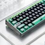 Heisenberg magnetic side-engraved keycaps set, shown from various angles. The sleek, dark design features subtle, glowing legends, perfect for magnetic switch.