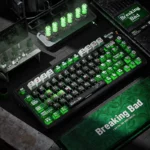 Heisenberg Magnetic Side-Engraved Keycaps Set gallery. Multiple angles reveal sleek, dark keycaps with glowing legends. Premium, mysterious setup.