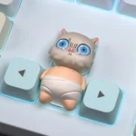 A detailed, dynamic Inosuke Hashibira artisan keycap showcasing his iconic boar mask and fierce untamed spirit, captured from a unique angle.