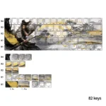 Jinxian side-engraved backlit PBT side-lit keycaps set, showcasing luminous mythical Chinese legends from multiple angles, premium artistry.