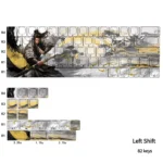 Jinxian Celestial Elegance PBT side-lit keycaps set, side-engraved with mythical Chinese legends from various angles, highlighting their luminous backlit design.