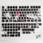 Close-up of Jujutsu Kaisen Gojo and Geto side-printed PBT keycaps set, showcasing the exclusive anime art design from a unique angle.