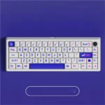 Iconic Klein Blue keycaps set with bold, large legends, displayed from various artistic angles. Highlights premium material and minimalist modern style.