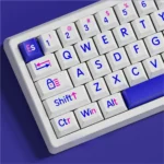 Klein Blue keycaps set shown from multiple angles. Bold white legends, minimalist style, and iconic color create a striking, modern, artistic aesthetics.