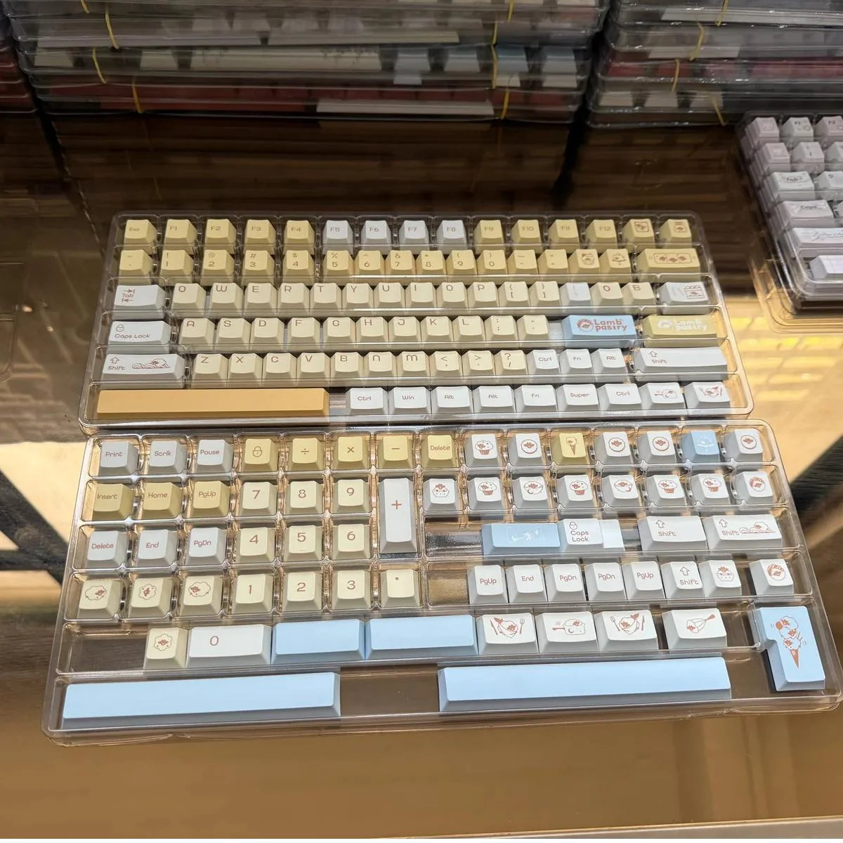 Vibrant PBT dye-sublimated Lamb Pastry Cherry Keycap Set for mechanical keyboards, showcasing cheerful fruit designs and rich colors in a playful Cherry profile.