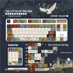 Letter of The Owl Series Keycap Set. Vintage parchment, owl, wizarding school motifs, various views for a magical desktop.