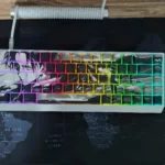 Detailed view of Levi Ackerman PBT side-lit keycaps set, highlighting their durable finish and crisp, backlit side-printed legends for a tactical keyboard.