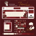 Light and Night Evan Dye-Sub PBT Keycaps Set. Ethereal celestial landscapes, character art. Light and shadow blend. Multiple angles highlight exclusive design.