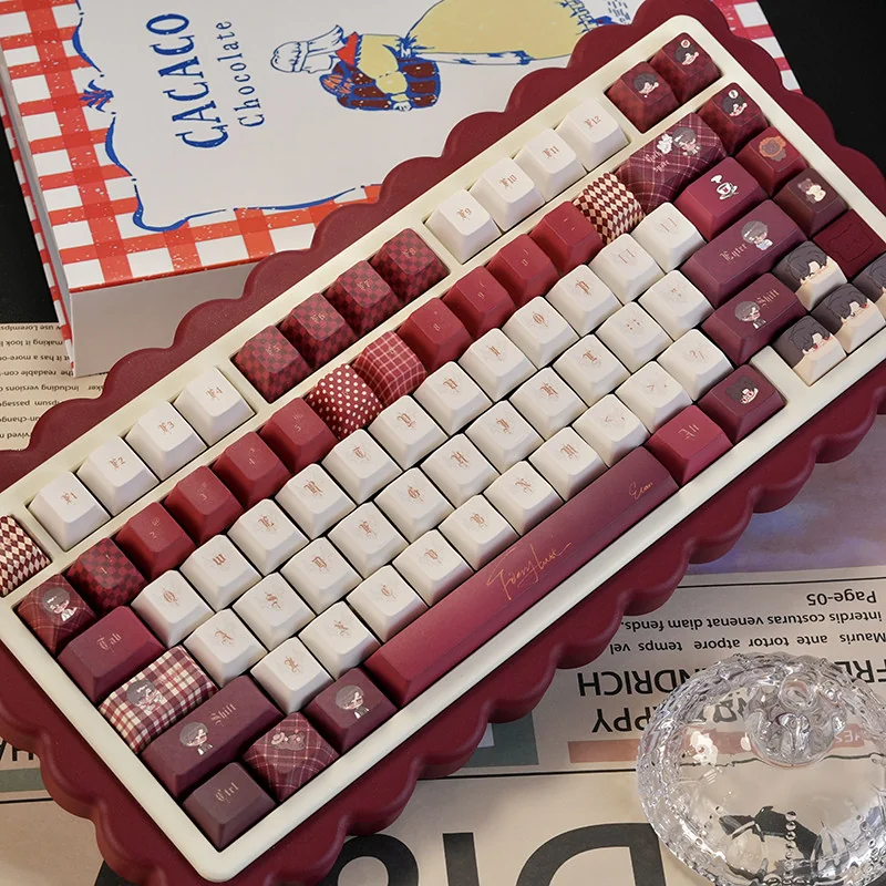 Exclusive Light and Night Evan Dye-Sub PBT keycaps set display, featuring ethereal celestial landscapes and character art with captivating light and shadow elegant.