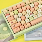 Playful Light Night Keycaps Set: Jesse MOA PBT set. Multi-angle view of romantic, celestial 'Light and Night Love' character art.