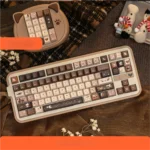 A close-up view of the literary keycap set, showcasing the PBT dye-sublimated legends and Cherry profile from a unique angle, evoking a scholarly, nostalgia design.