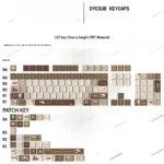 Close-up of the Literary Keycap Set, showcasing the PBT dye-sublimated Cherry profile and muted, scholarly aesthetic, perfect for quiet contemplation.