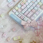 Charming Little Girl PBT keycaps set, showcasing whimsical and innocent designs evoking childhood memories from various angles, highlighting the quality setup.