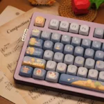 Enchanting Little Prince Starry PBT keycaps (MOA profile set) showcased from multiple angles. Whimsical starry night illustrations capture the cosmic design.