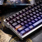 Whimsical Magical Girl Keycaps Set, a transparent side-printed RGB set, displayed from various angles, glowing with enchanting light.