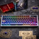 Whimsical Magical Girl Keycaps Set glowing with vibrant RGB, showcasing their enchanting transparent and side-printed design.