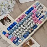 Whimsical Manga Cat PBT keycap set, showcasing vibrant, playful cowboy cat illustrations from different angles, highlighting its unique manga-style design.