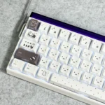 A collection of Miffy PBT keycaps set from various angles, highlighting their playful side-printed translucent design and durable texture for mechanical keyboard.