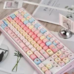 A vibrant Mirmo! PBT dye-sub anime keycap set, showcasing playful characters and magical motifs. Exclusive, high-quality keyboard art.