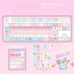 Vibrant Mirmo! Whimsical PBT Dye-Sub Anime Keycap Set, shown from multiple playful angles, featuring exclusive Mirmo characters and magical motifs.