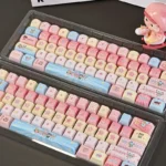 Exclusive Mirmo! PBT dye-sub keycap set. Whimsical anime characters and vibrant magical motifs for a playful, unique keyboard aesthetic.