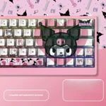 Detailed view of a durable PBT keycap set from the mischievous Kuromi dye-sub set, showcasing the playful character art and premium Cherry profile.