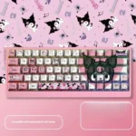 A mischievous Kuromi PBT dye-sub keycap set variant, showcasing a specific 6364 compact layout with dark, playful character art.