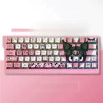 Mischievous Kuromi PBT dye-sub keycap set displayed, showcasing durable quality and playful dark aesthetic.