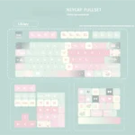Detailed shot of the whimsical pink Gradient Melon MOA PBT keycap set, highlighting soft pastel sweet melon hues and unique MOA profile for a cute, playful setup.