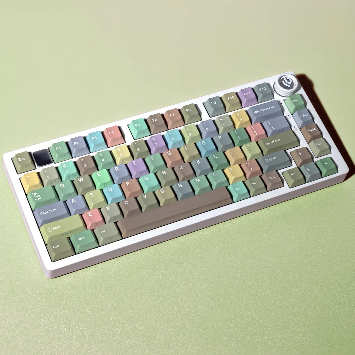 Morandi PBT Keycap Set artfully displayed, showcasing its muted, desaturated colors and clean lines, delivering understated elegance for a sophisticate setup.
