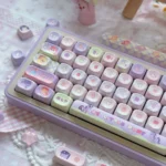 Multiple views of the exclusive Whimsical My Little Pony MOA PBT keycap set, featuring vibrant characters and its unique MOA profile.