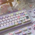Whimsical My Little Pony MOA PBT keycaps set, vibrantly showcasing beloved characters. This exclusive set, viewed from a unique angle, adds playful charm.
