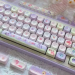 Vibrant My Little Pony MOA PBT keycaps set showcasing beloved characters from a unique angle, highlighting the exclusive design and whimsical charm for multiple angle.
