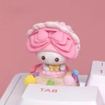An adorable My Melody fantasy artisan ESC keycap, showcasing intricate details of a whimsical magic house with charming pink accents, perfect for enchanting keyboard.