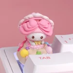 Adorable My Melody fantasy artisan ESC keycap, viewed from a charming angle, highlighting its whimsical pink magic house design for enchanting keyboards.