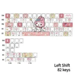 My Melody PBT doubleshot backlit keycap set with whimsical pastel pink side-printed glowing legends, specifically for 63, 64, 66 layouts.