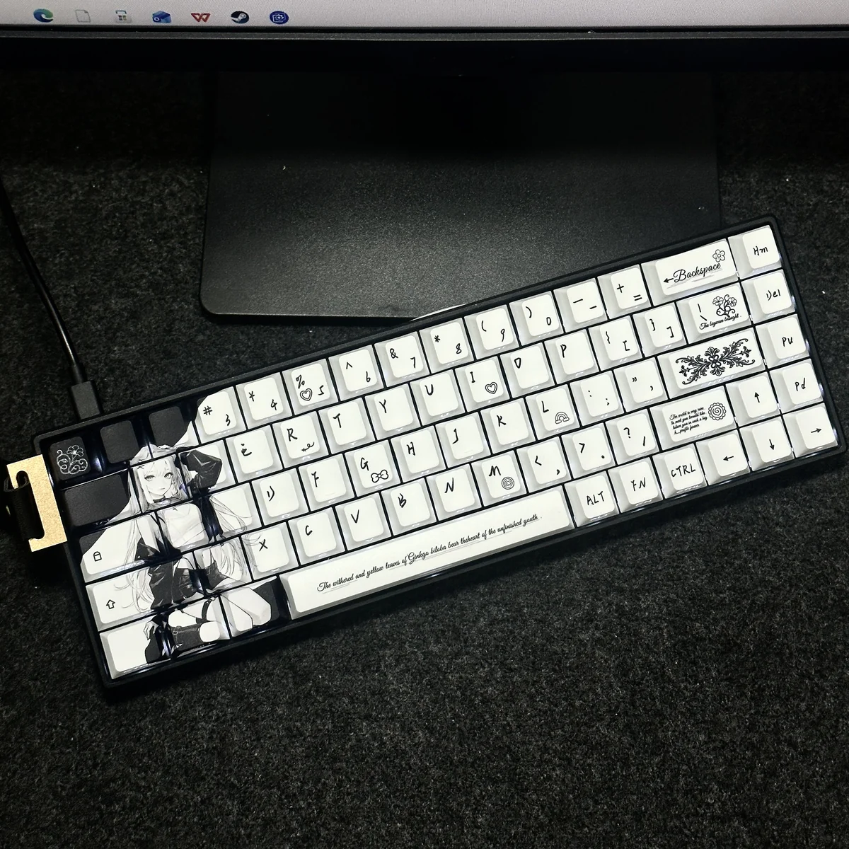 Nako PBT Keycaps set main image, featuring artistic side-engraved original character legends with a clean, backlit PBT aesthetic. Perfect for a minimalist design.