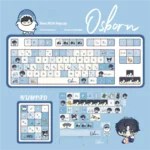 Close-up of exclusive Osborn PBT keycaps set, showcasing romantic character art and celestial details from the Light Night Love set, highlighting the elegant angles.