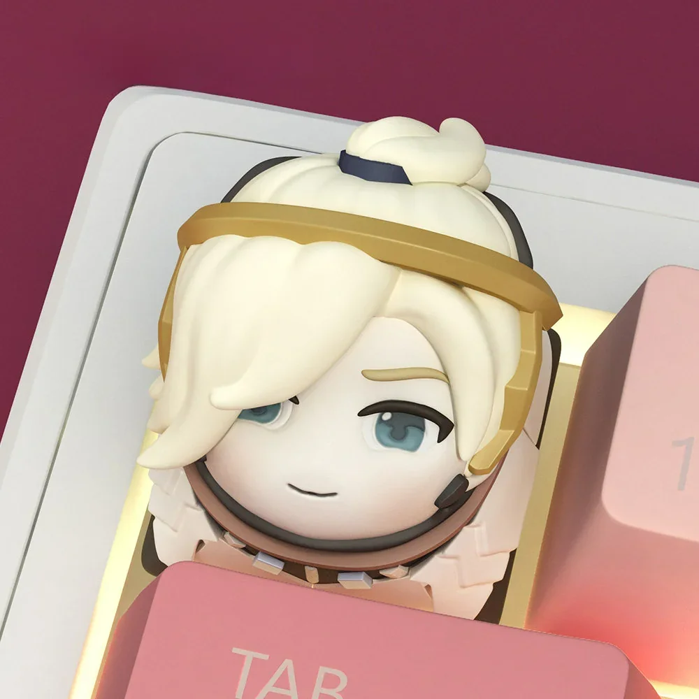 Overwatch Mercy keycap: multiple views show its iconic, heroic, angelic character and intricate handcrafted resin art.