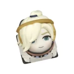 Intricate handcrafted Overwatch Mercy keycap, captured from a dynamic angle, revealing her angelic wings and heroic pose in exquisite artisan resin design.